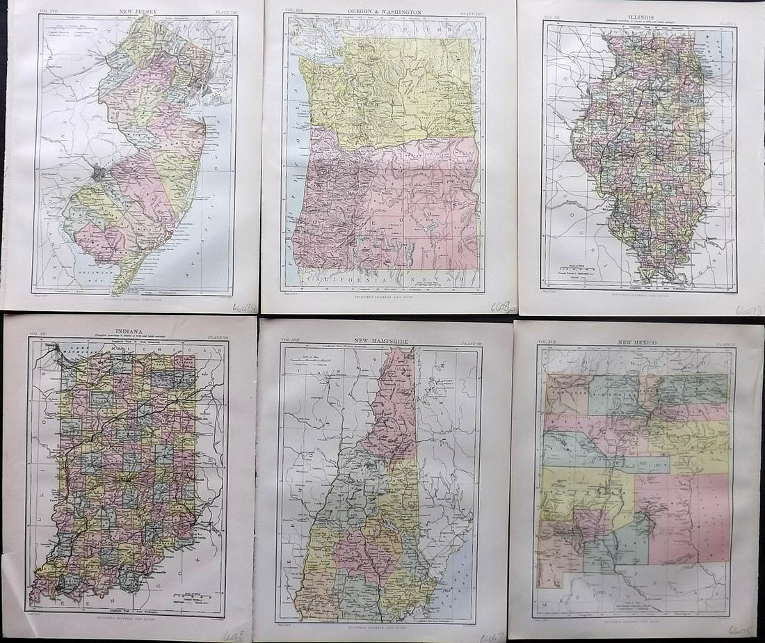 Encyclo. Britannica 1890's Lot of 6 USA State Maps (1 of 2)
