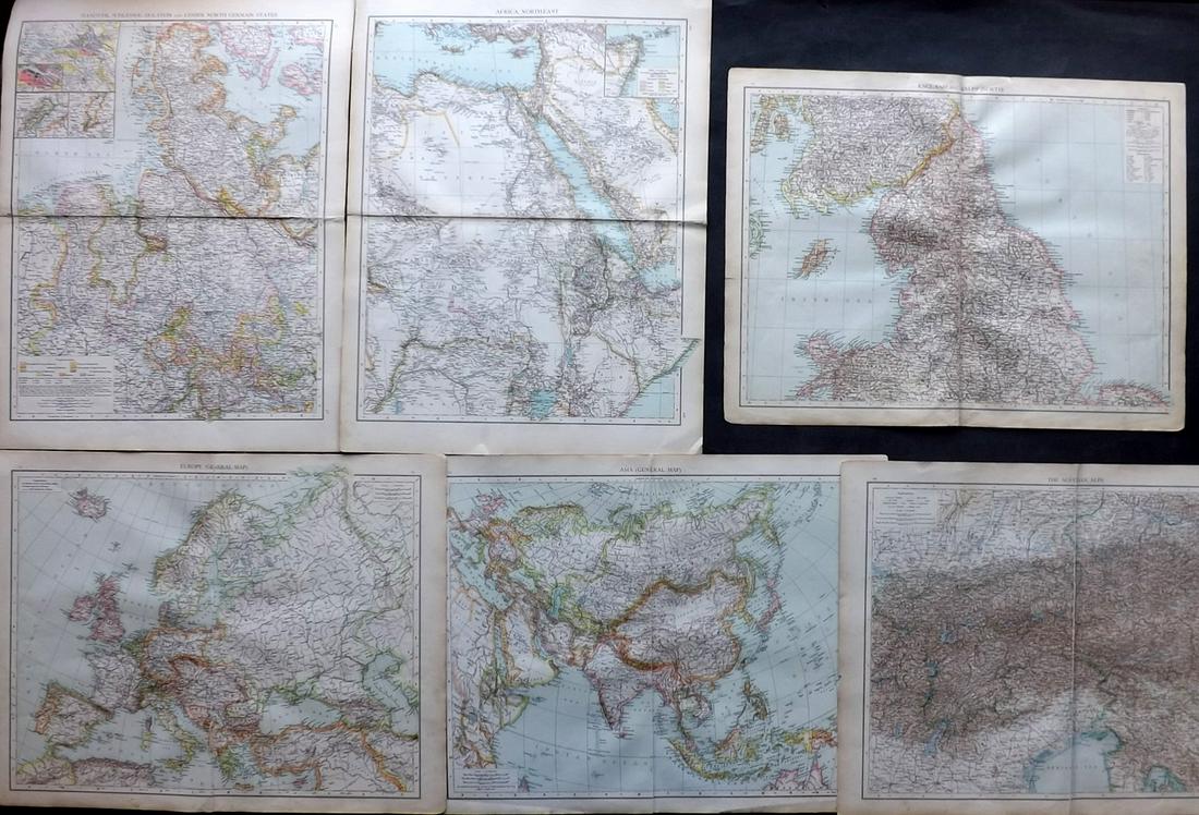 Times Atlas 1895 Mixed Lot of 6 Large Maps (1 of 2)