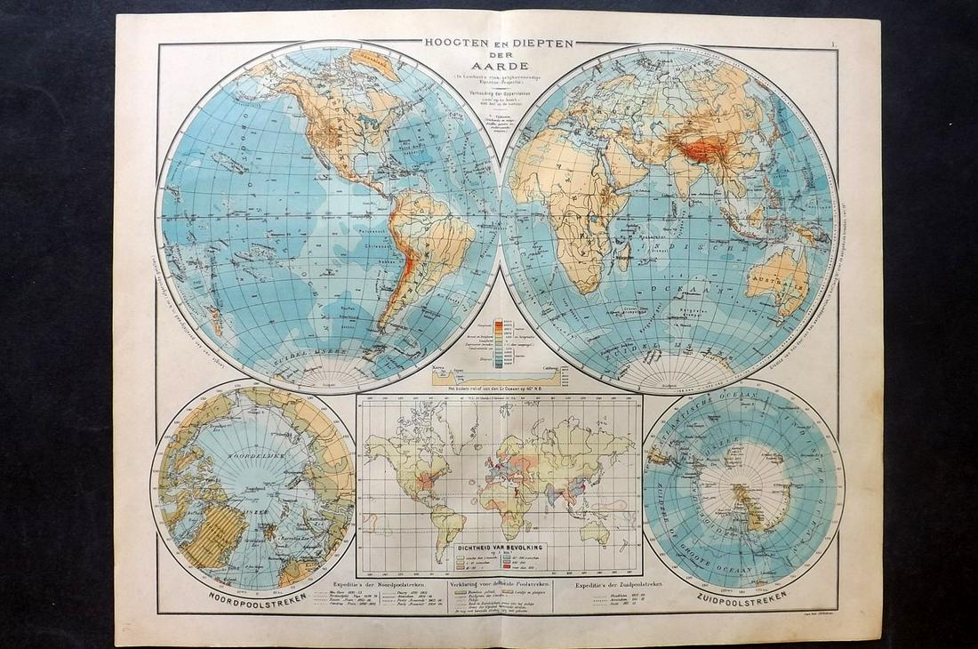 Wolters (Pub) 1932 LG World Hemisphere & Poles Map (1 of 2)