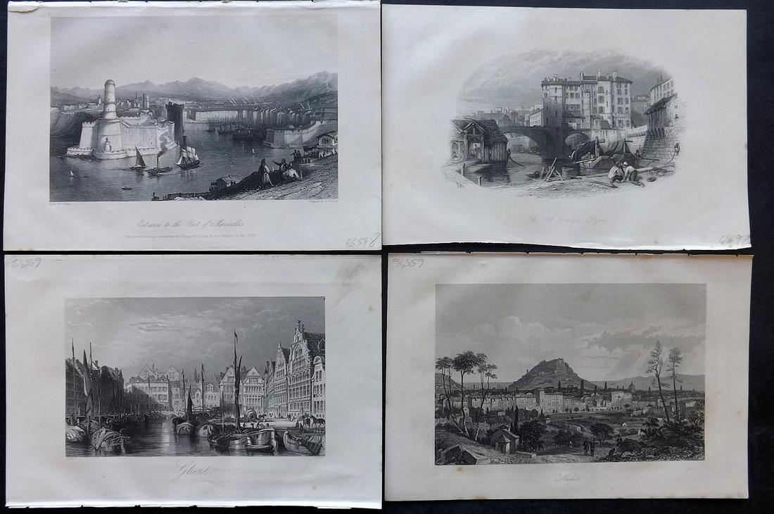 Wright, Thomas 1860 Lot of 4 Views. France & Belgium: Steel Engravings Published 1860 by The London Printing & Published Company, London for "The Royal Dictionary-Cyclopedia for Universal Reference" by Thomas Wright. Paper Size: 10 x 6.5 inch (25 x 16.5c