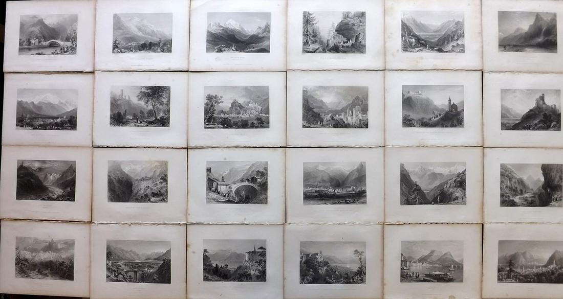 Bartlett, William 1836 Lot of 24 Views of Switzerland: Steel Engravings Published 1836, London for "Switzerland Illustrated…" by William Beattie. Illustrated by William Henry Bartlett. Paper Size: 10.5 x 8 inch (27 x 21cm) Some toning in parts, others i