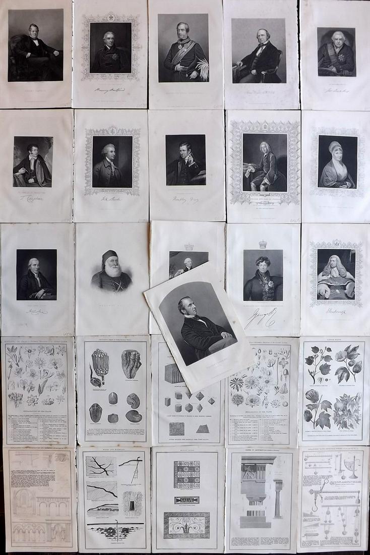 Wright, Thomas 1860 Lot of 26 Portraits & Mix Prints: 16 Steel Engraved Portraits, together with 10 Wood Engraved (Plain backs) Mixed Prints, incl Botanical, Science and Architecture Published 1860 by The London Printing & Published Company, London for "