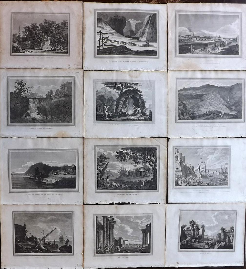 Kelly, Christopher 1816 Lot of 12 Views/Travel Prints: Incl Spain, Portugal, Chile/Argentina, Scotland, Russia, Syria, Levant, Turkey and New Caledonia. Copper Plates Published 1816, London for "A New and Complete System of Universal Geography" by Christo