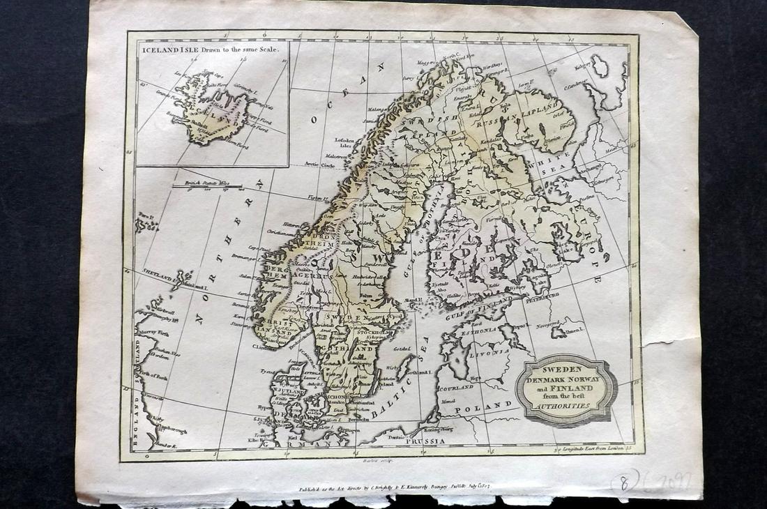 Barclay, James 1812 HC Map. Sweden Denmark: Also showing Norway and Finland. Hand Colored Copper Engraved Map Published 1812-13 by Brightly & Childs, Bungay for "A Complete and Universal Dictionary of the English Language..." by the Rev. James