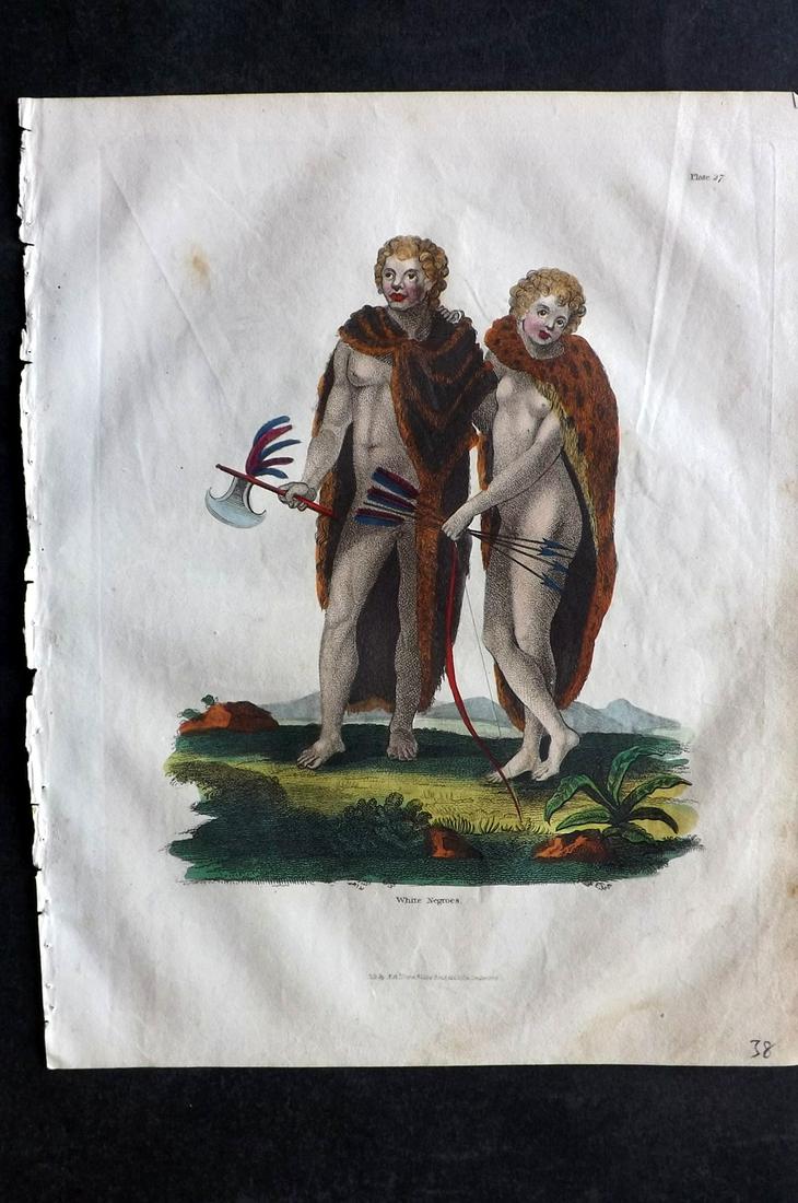 Buffon & Smellie C1821 HCol Print White Negroes. Africa: Hand Colored Copper Plate Published C1821 by Thomas Kelly, London for "A Natural History, General and Particular..." by The Comte de Buffon and William Smellie. Paper Size: 10 x 8 inch (26 x 21cm) Goo