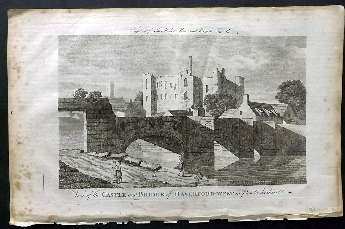 Burlington 1779 British View. Haverford-West, Wales: Folio Copper Plate Published 1779 by J. Cooke, London for "The Modern Universal British Traveller or, a New, Complete, and Accurate tour Through England, Wales, Scotland, and the Neighbouring Islands"
