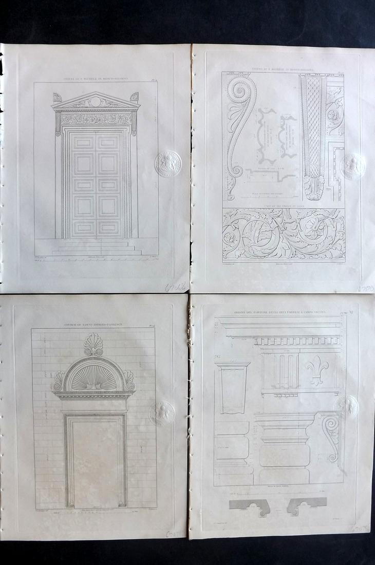 Donaldson, Thomas 1836 Lot of 4 Italian Architecture: Etchings Published 1836, London for "A Collection of the Most Approved Examples of Doorways" by Thomas Leverton Donaldson. Paper Size: 12 x 9 inch (30 x 23cm) Library blindstamp in margin, Very minor 