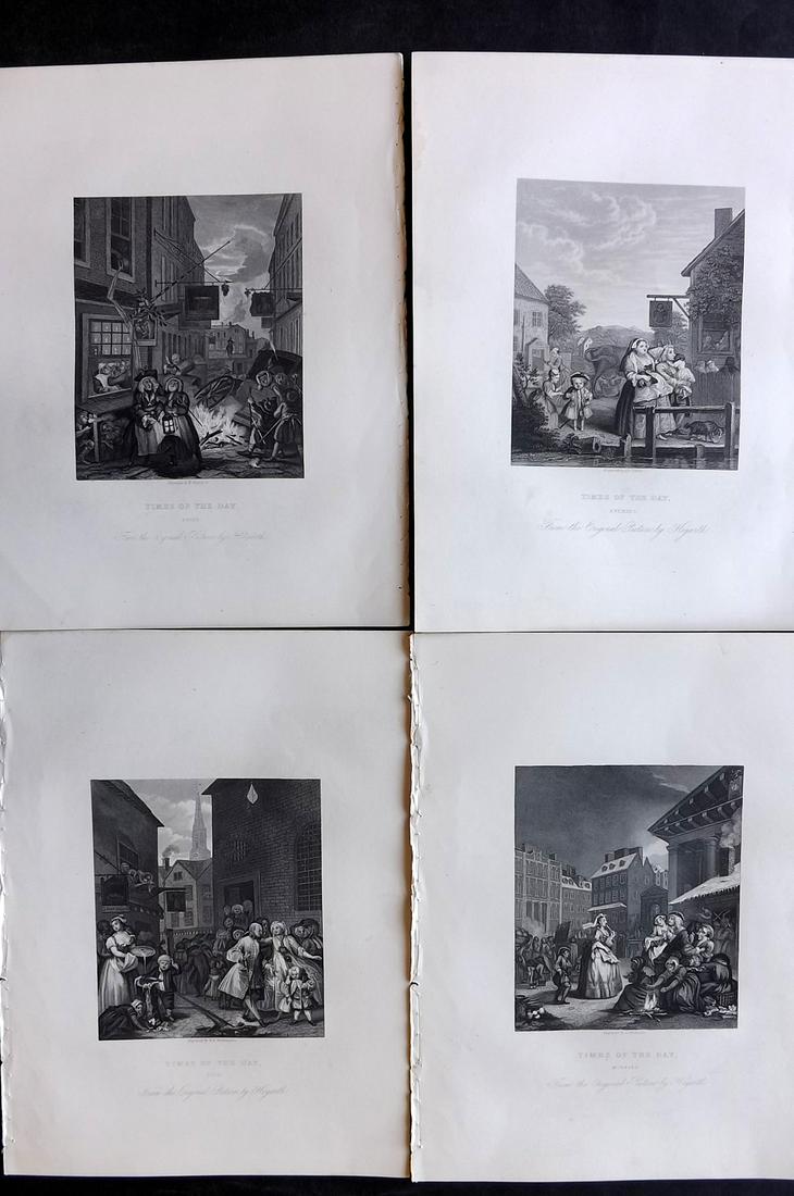 Hogarth, William C1870 Set of 4 Prints. Times of Day (1 of 2)