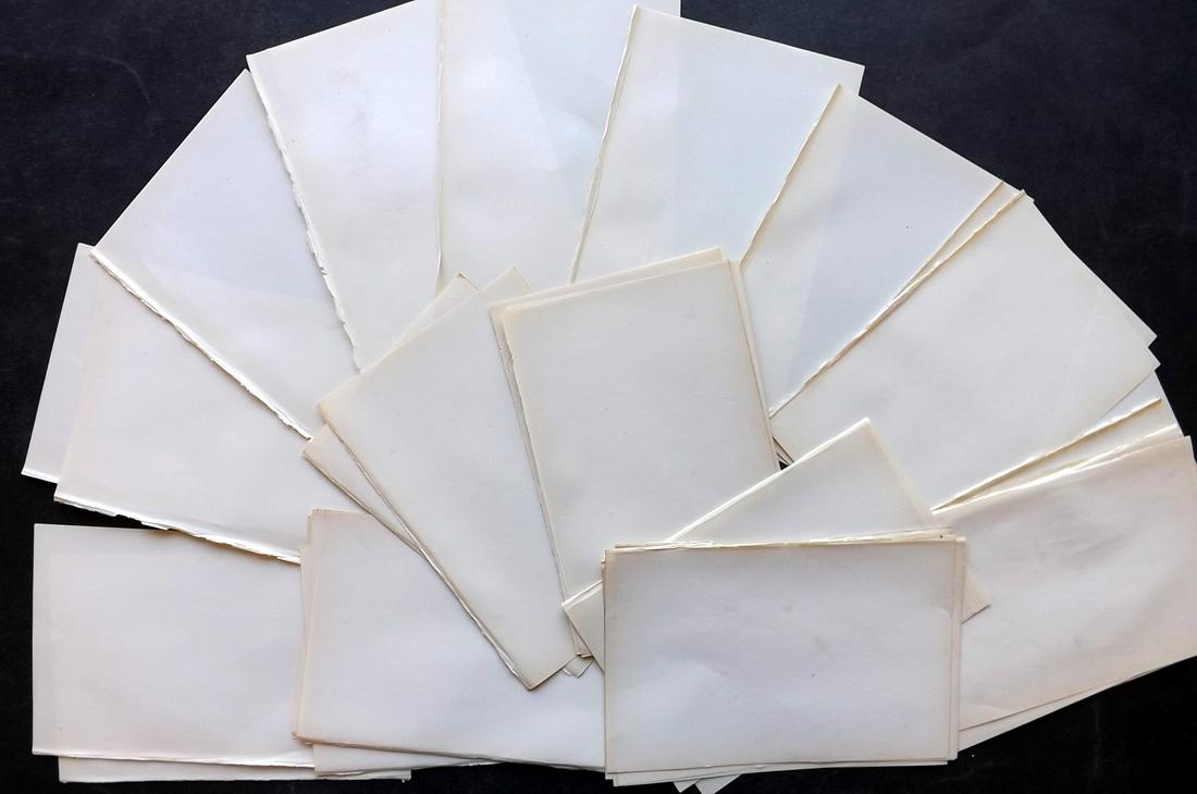 Old Paper, Bookbinding 1860's Lot of 40 Stock Sheets: Lot of Uniform British Stock Paper Sheets, 1860's, 8vo. Paper Size: 7 x 4.75 inch (18 x 12cm) Good Condition