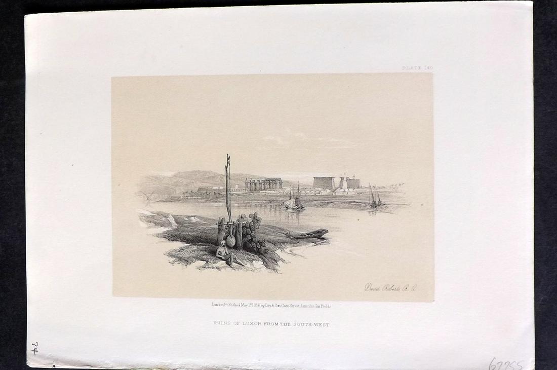 Roberts, David 1856 Print. Ruins of Luxor 140 Egypt: Lithograph Published 1855-6 by Day & Son, London for "The Holy Land, Syria, Idumea, Arabia, Egypt & Nubia" Second Edition (First Quarto Edition) by David Roberts. Paper Size: 11.5 x 8 inch (29 x 20cm)