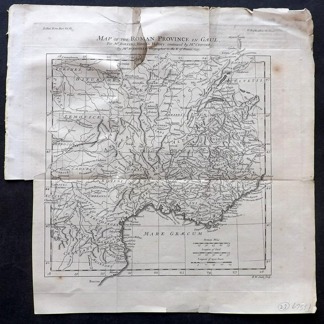 Rollin & d'Anville 1744 Map of Gaul, France (1 of 2)