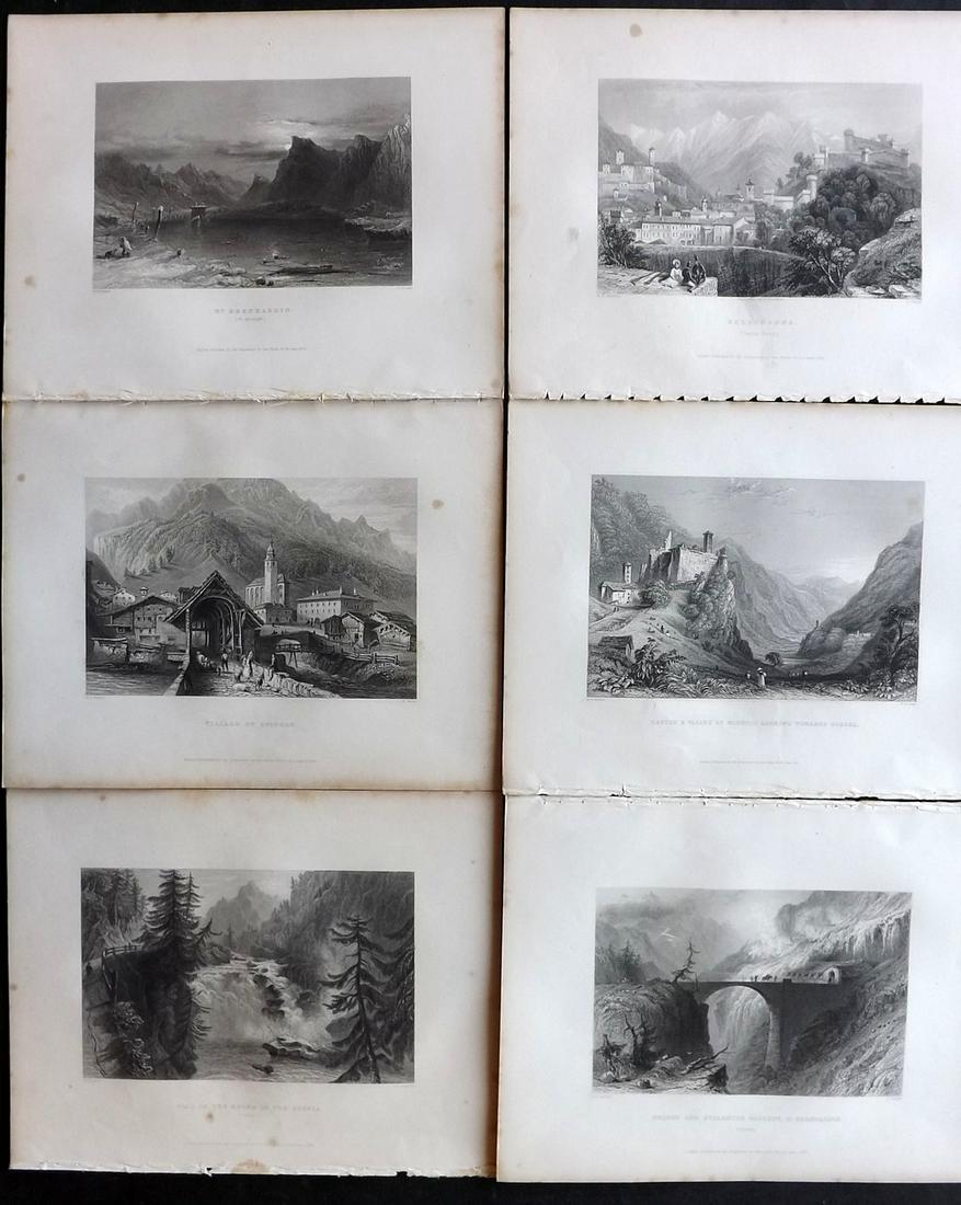 Bartlett, William 1836 Lot of 6 Views of Switzerland: Steel Engravings Published 1836, London for "Switzerland Illustrated…" by William Beattie. Illustrated by William Henry Bartlett. Paper Size: 10.5 x 8 inch (27 x 21cm) Good Condition overall