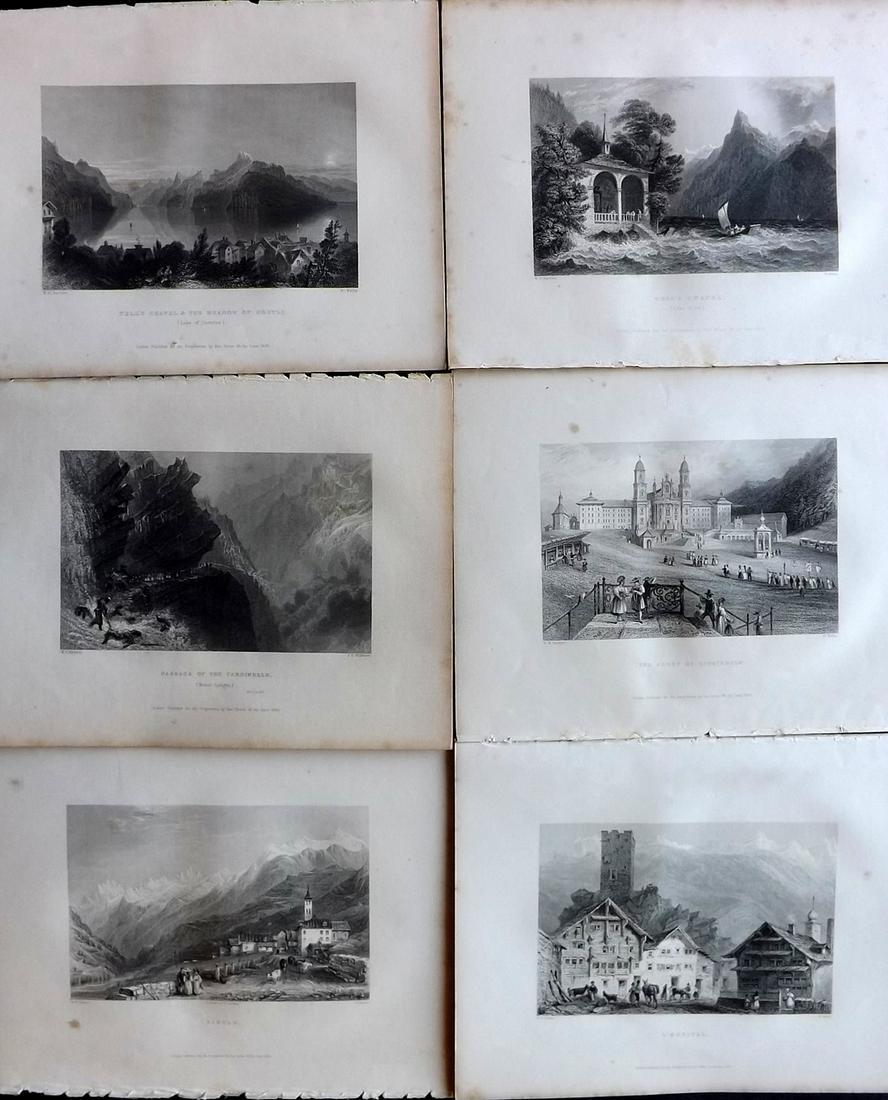 Bartlett, William 1836 Lot of 6 Views of Switzerland: Steel Engravings Published 1836, London for "Switzerland Illustrated…" by William Beattie. Illustrated by William Henry Bartlett. Paper Size: 10.5 x 8 inch (27 x 21cm) Good Condition overall