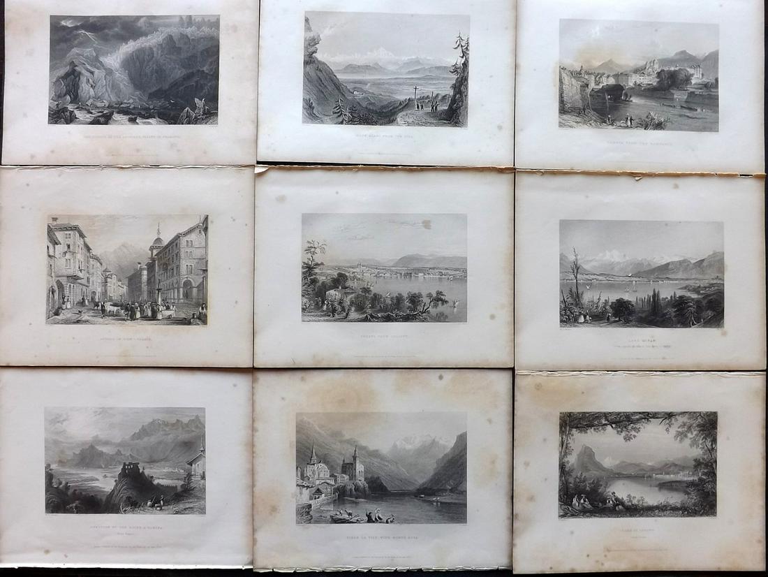 Bartlett, William 1836 Lot of 9 Views of Switzerland: Steel Engravings Published 1836, London for "Switzerland Illustrated…" by William Beattie. Illustrated by William Henry Bartlett. Paper Size: 10.5 x 8 inch (27 x 21cm) Good Condition overall