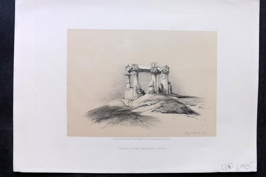 Roberts, David 1856 Print. Wady Kardassy, Nubia 150: Lithograph Published 1855-6 by Day & Son, London for "The Holy Land, Syria, Idumea, Arabia, Egypt & Nubia" Second Edition (First Quarto Edition) by David Roberts. Paper Size: 11.5 x 8 inch (29 x 20cm)