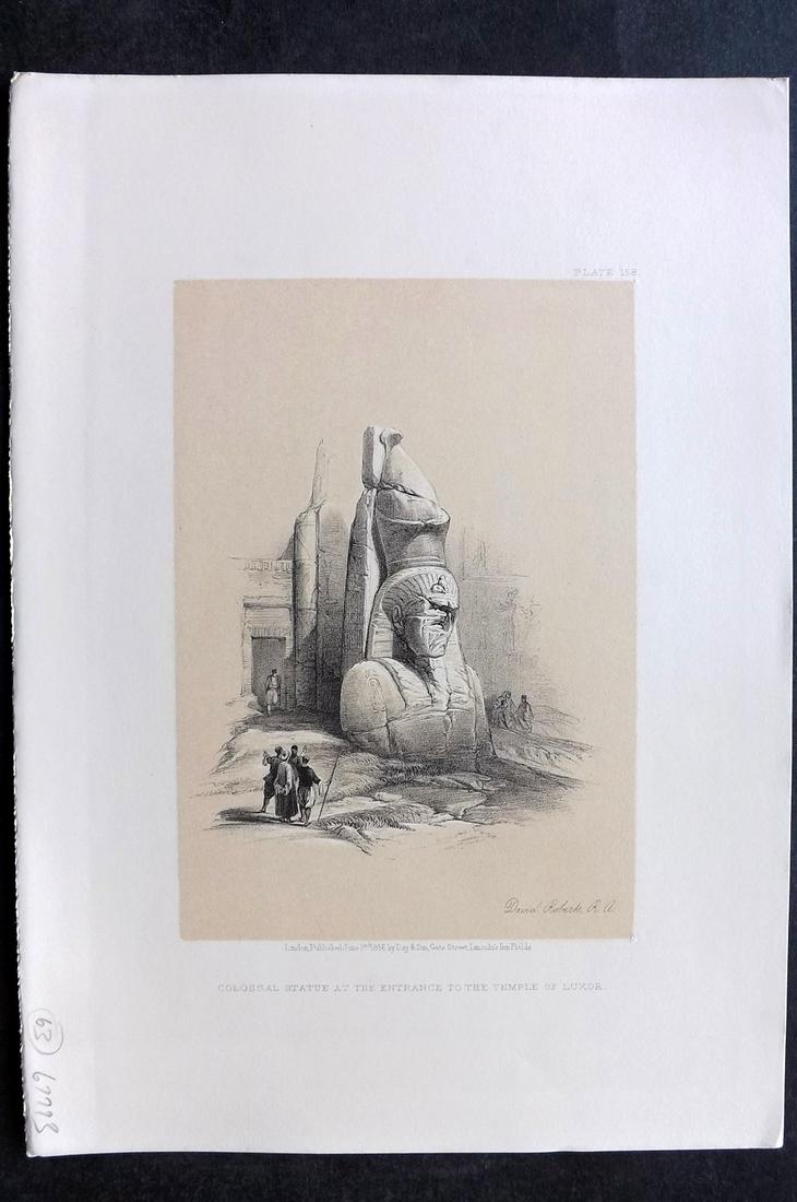Roberts, David 1856 Statue at the Entrance to Luxor 158: Lithograph Published 1855-6 by Day & Son, London for "The Holy Land, Syria, Idumea, Arabia, Egypt & Nubia" Second Edition (First Quarto Edition) by David Roberts. Paper Size: 11.5 x 8 inch (29 x 20cm)