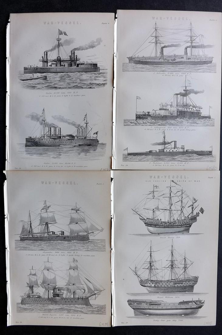 National Encyclopedia C1875 Lot of 4 Ship Prints (1 of 2)