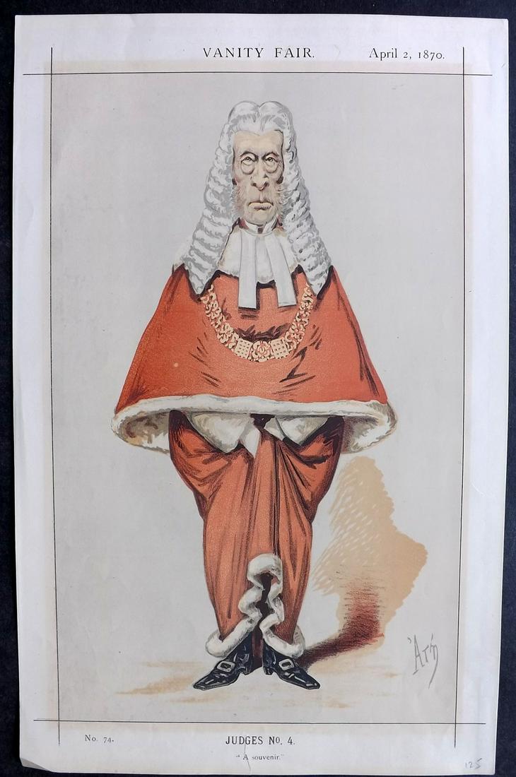 Vanity Fair Print 1870 Frederick Pollock Red Robe Judge: Chromolithograph Published 1869-1914, London for "Vanity Fair" Paper Size: 14 x 9 inch (36 x 23cm) Slight mat burn present. Good Condition