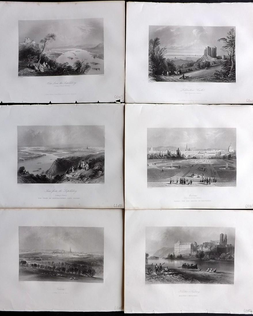 Bartlett, William 1842 Lot of 6 Danube Views: Steel Engravings Published 1842-44, London for "The Danube, its History, Scenery, and Topography..." by William Beattie. Illustrated by William Henry Bartlett. Paper Size: 10.5 x 8 inch (27 x 21cm) Go