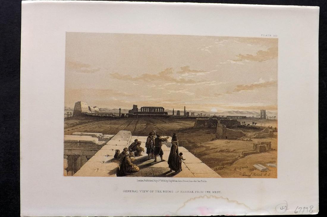 Roberts, David 1856 Print. Ruins of Karnak 163: Lithograph Published 1855-6 by Day & Son, London for "The Holy Land, Syria, Idumea, Arabia, Egypt & Nubia" Second Edition (First Quarto Edition) by David Roberts. Paper Size: 11.5 x 8 inch (29 x 20cm)
