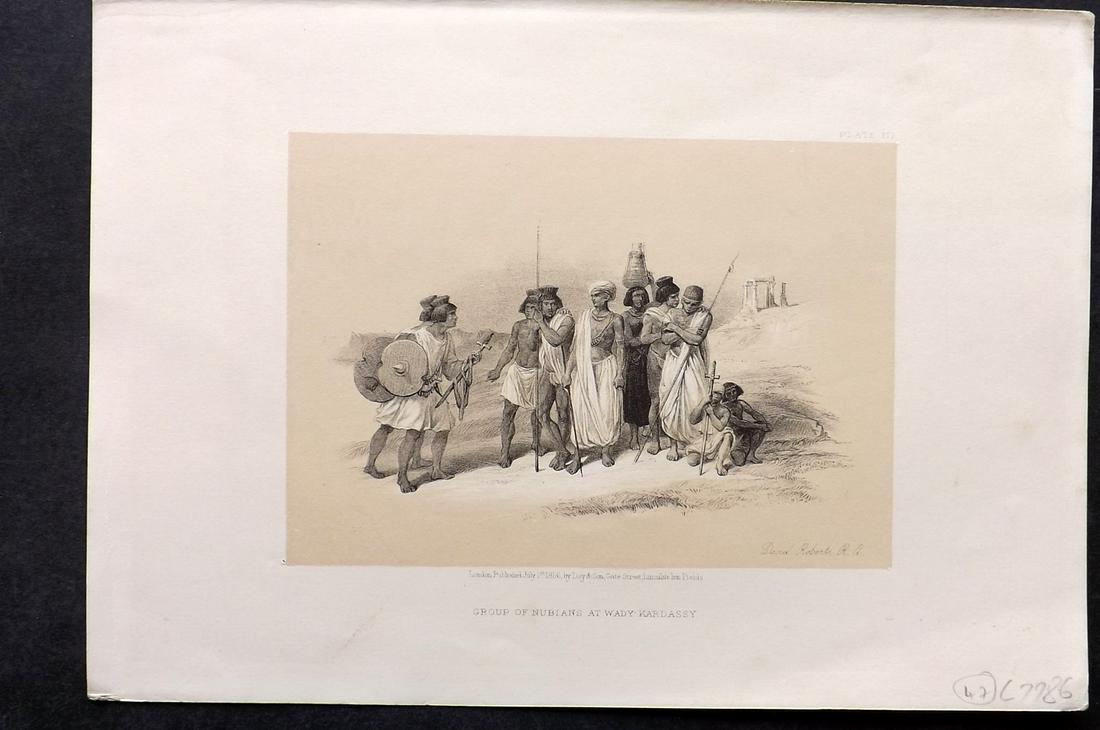 Roberts, David 1856 Print. Group of Nubians 171: Lithograph Published 1855-6 by Day & Son, London for "The Holy Land, Syria, Idumea, Arabia, Egypt & Nubia" Second Edition (First Quarto Edition) by David Roberts. Paper Size: 11.5 x 8 inch (29 x 20cm)