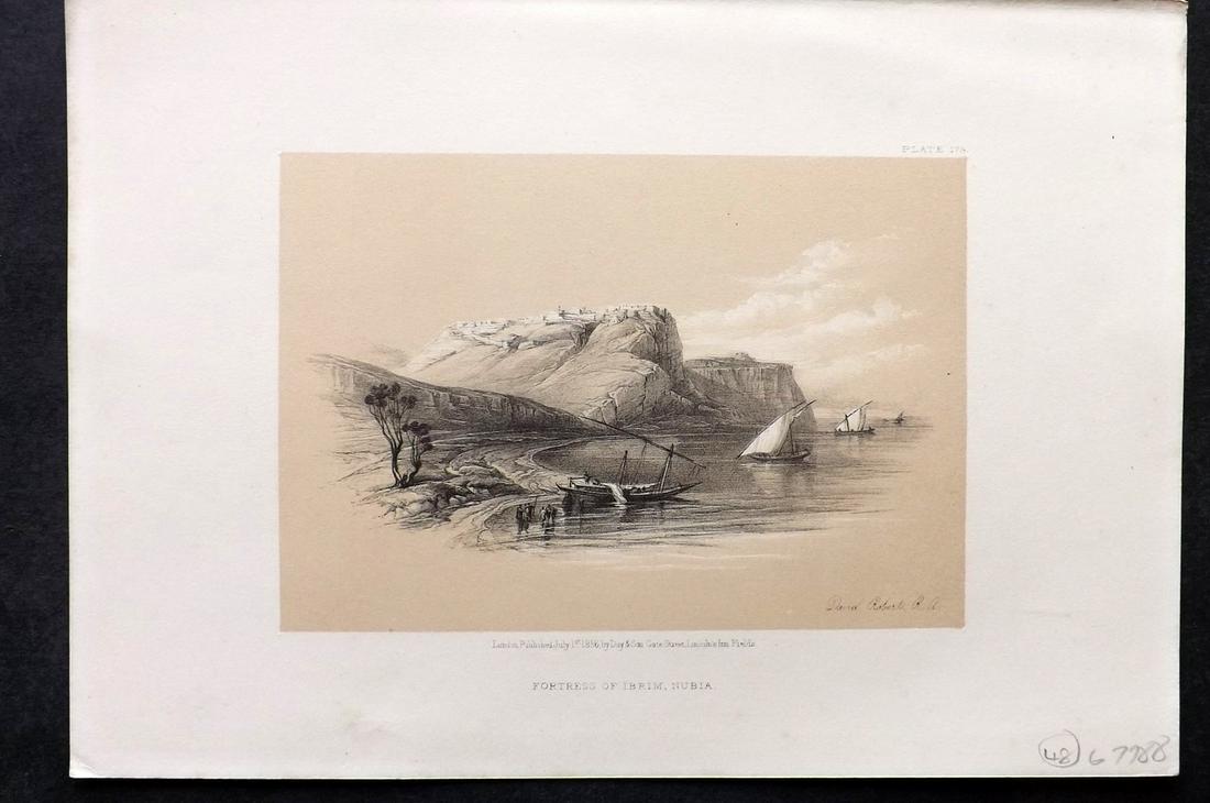 Roberts, David 1856 Print. Fortress of Ibrim 173: Lithograph Published 1855-6 by Day & Son, London for "The Holy Land, Syria, Idumea, Arabia, Egypt & Nubia" Second Edition (First Quarto Edition) by David Roberts. Paper Size: 11.5 x 8 inch (29 x 20cm)