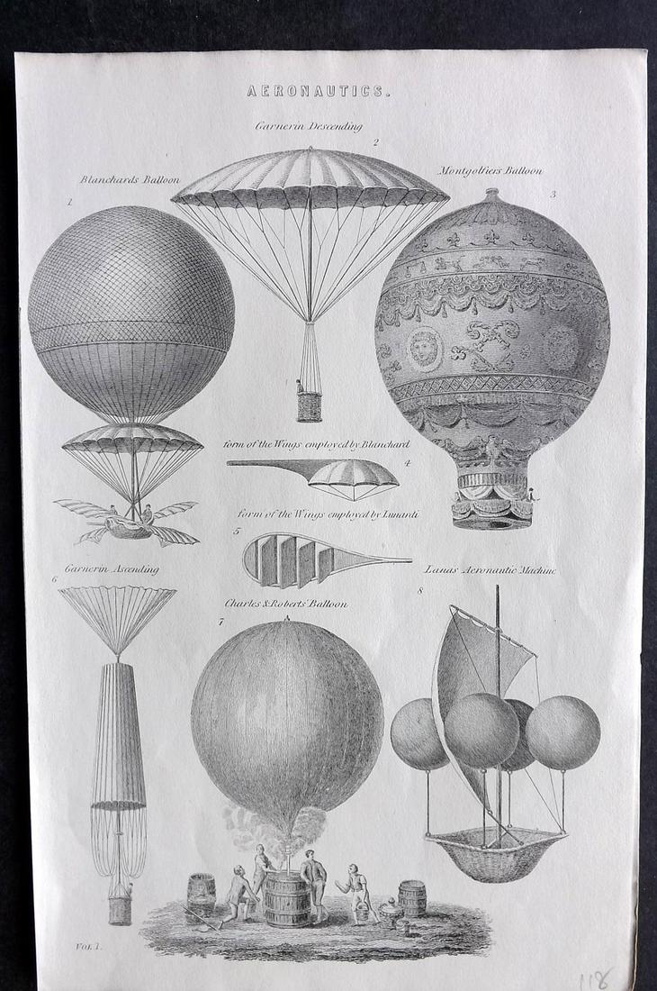 Nat. Encyclo. C1875 Print. Aeronautics Balloon (1 of 2)