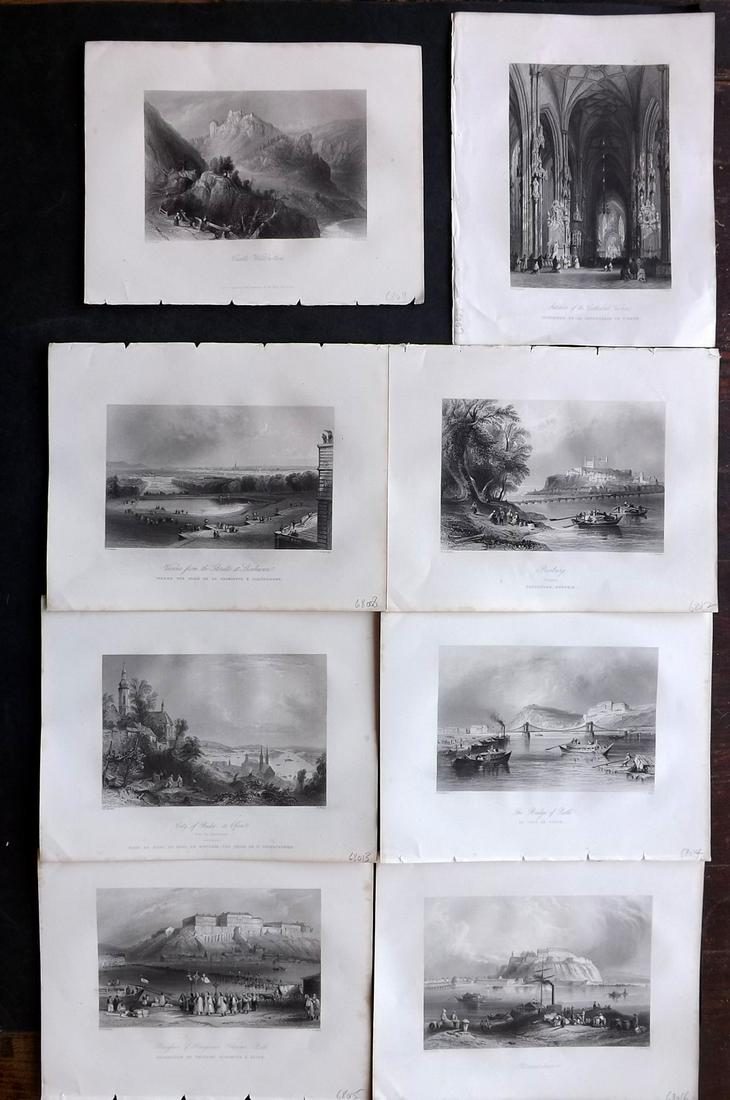 Bartlett, William 1842 Lot of 8 Danube Views: Steel Engravings Published 1842-44, London for "The Danube, its History, Scenery, and Topography..." by William Beattie. Illustrated by William Henry Bartlett. Paper Size: 10.5 x 8 inch (27 x 21cm) Go