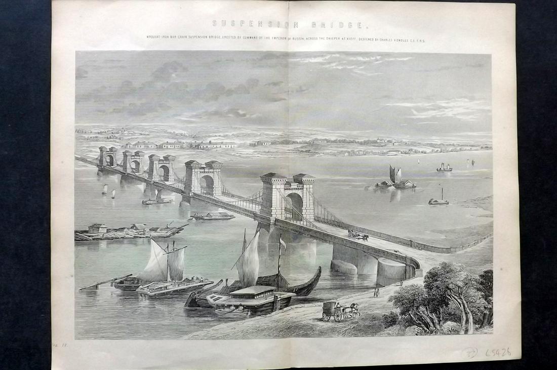 Nat. Encyclo. C1875 Print. Bridge at Kyiv, Ukraine (1 of 2)