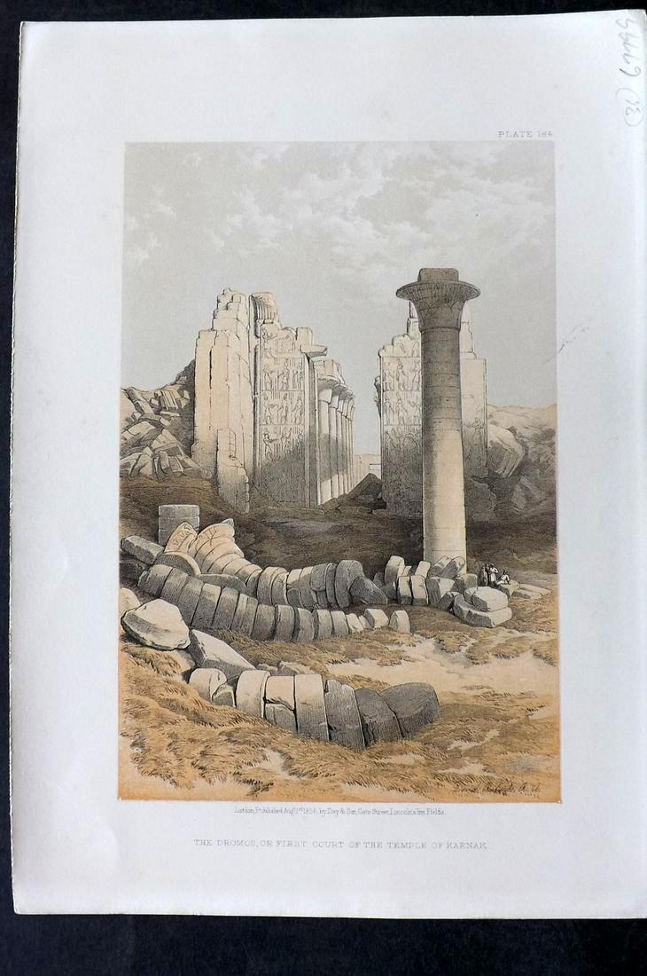 Roberts, David 1856 Print. The Dromos, Karnak 184 Egypt: Lithograph Published 1855-6 by Day & Son, London for "The Holy Land, Syria, Idumea, Arabia, Egypt & Nubia" Second Edition (First Quarto Edition) by David Roberts. Paper Size: 11.5 x 8 inch (29 x 20cm)