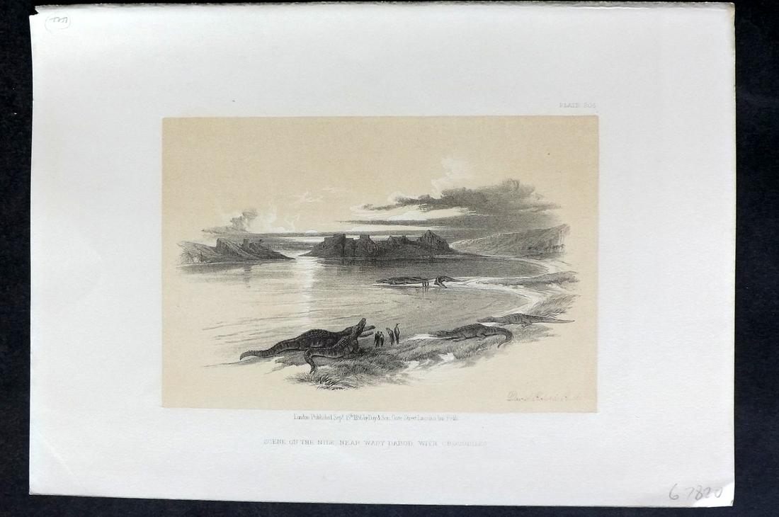 Roberts, David 1856 Print. Scene on the Nile 205: Lithograph Published 1855-6 by Day & Son, London for "The Holy Land, Syria, Idumea, Arabia, Egypt & Nubia" Second Edition (First Quarto Edition) by David Roberts. Paper Size: 11.5 x 8 inch (29 x 20cm)