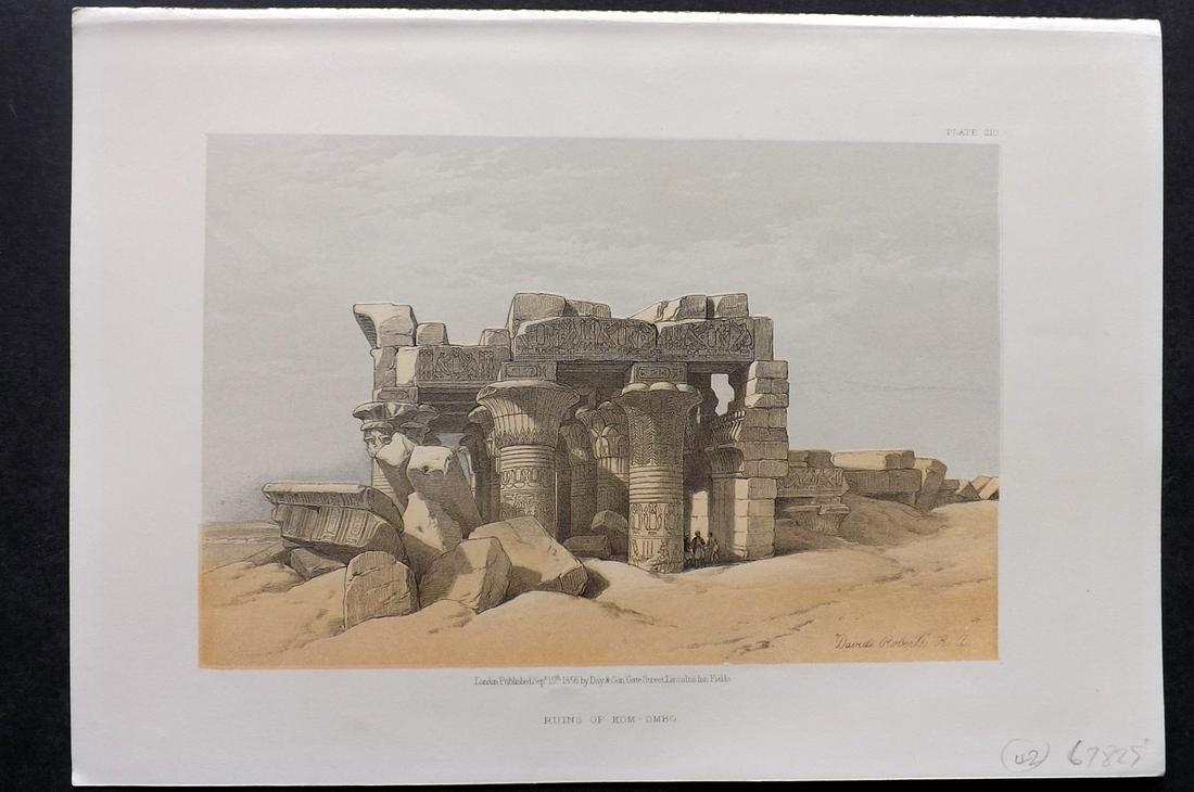 Roberts, David 1856 Print. Ruins of Kom-Ombo 210: Lithograph Published 1855-6 by Day & Son, London for "The Holy Land, Syria, Idumea, Arabia, Egypt & Nubia" Second Edition (First Quarto Edition) by David Roberts. Paper Size: 11.5 x 8 inch (29 x 20cm)