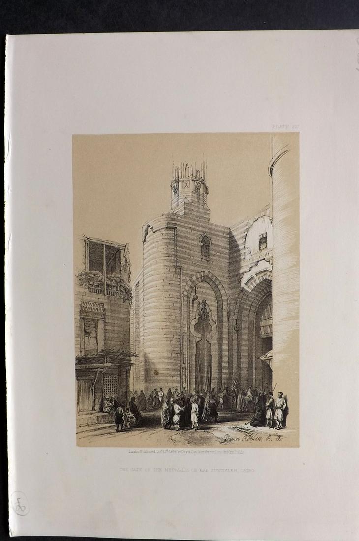Roberts, David 1856 Gate of the Metwalls, Cairo 217: Lithograph Published 1855-6 by Day & Son, London for "The Holy Land, Syria, Idumea, Arabia, Egypt & Nubia" Second Edition (First Quarto Edition) by David Roberts. Paper Size: 11.5 x 8 inch (29 x 20cm)