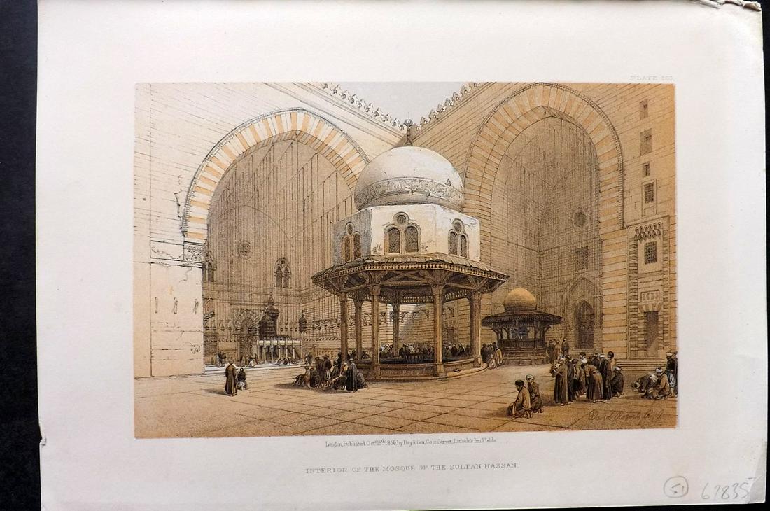 Roberts, David 1856 Print. Mosque of Sultan Hassan 220: Lithograph Published 1855-6 by Day & Son, London for "The Holy Land, Syria, Idumea, Arabia, Egypt & Nubia" Second Edition (First Quarto Edition) by David Roberts. Paper Size: 11.5 x 8 inch (29 x 20cm)