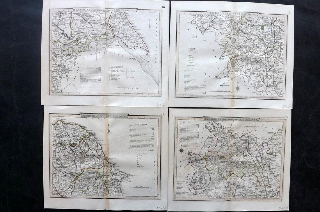 Dugdale & Archer C1840 Lot of 4 British Maps. Yorkshire: Steel Engraved Maps with outline hand color Published C1835-60 London for "Curiosities of Great Britain. England & Wales Delineated..." by Thomas Dugdale. Drawn and Engraved by John Archer. Paper Size