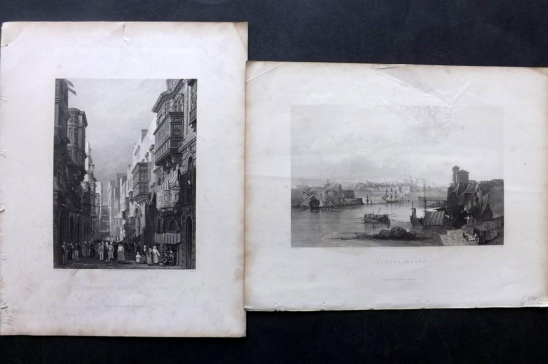 Fisher (Pub) 1837 Pair of Prints of Valetta, Malta (1 of 2)