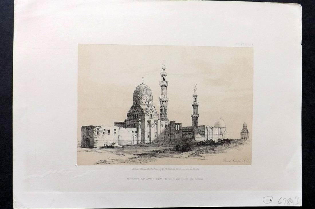Roberts, David 1856 Print. Mosque of Ayed Bey 229: Lithograph Published 1855-6 by Day & Son, London for "The Holy Land, Syria, Idumea, Arabia, Egypt & Nubia" Second Edition (First Quarto Edition) by David Roberts. Paper Size: 11.5 x 8 inch (29 x 20cm)