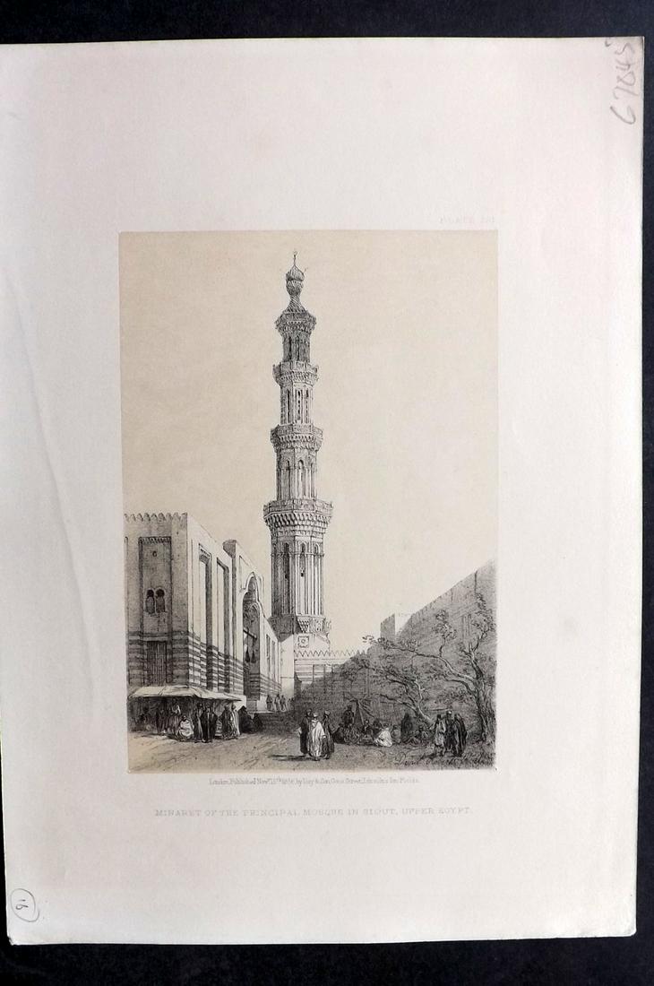 Roberts, David 1856 Print. Mosque in Siout 231: Lithograph Published 1855-6 by Day & Son, London for "The Holy Land, Syria, Idumea, Arabia, Egypt & Nubia" Second Edition (First Quarto Edition) by David Roberts. Paper Size: 11.5 x 8 inch (29 x 20cm)
