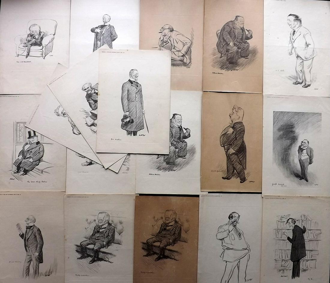 New Statesmen 1926 Lot of 18 Caricature Portraits: Lithographs Published 1926, London for "The New Statesman" Uncommon. Drawn by David Law. Paper Size: 13 x 9 inch (33 x 23cm) Occasional tone spot. Good Condition overall