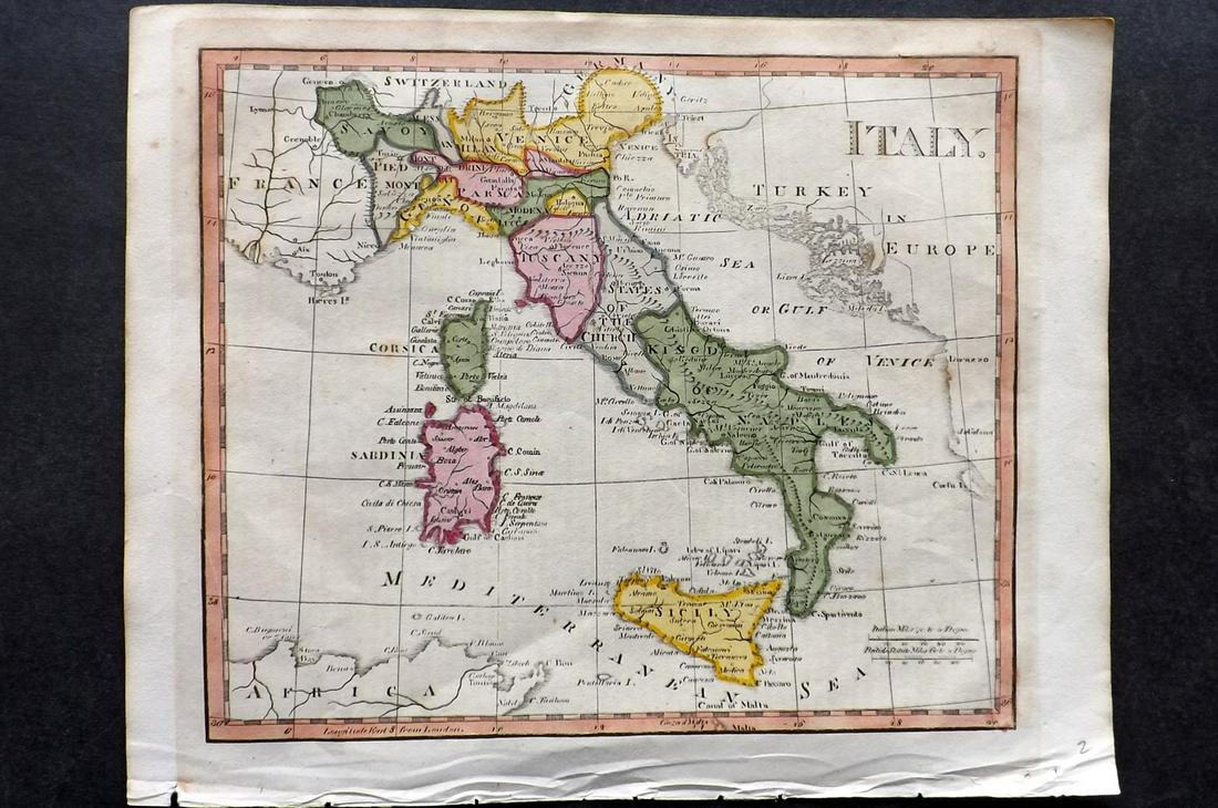 Barclay, James C1800 Hand Col Map. Italy (1 of 2)