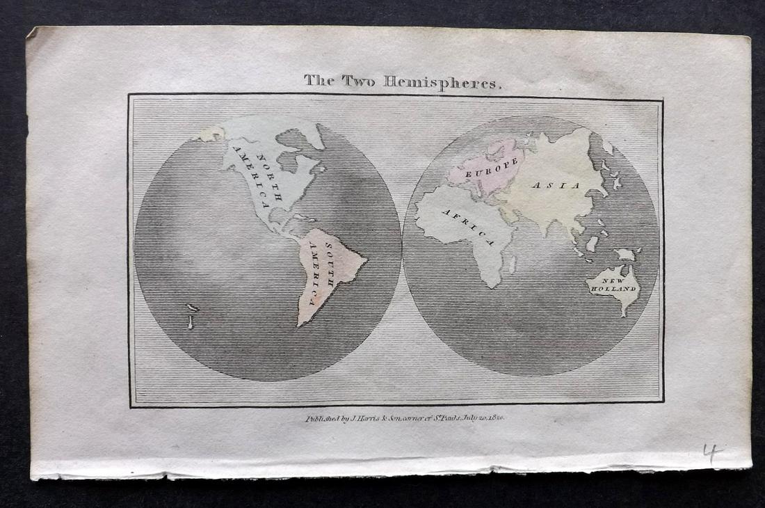 Harris (Pub) 1820 Hand Col World Hemisphere Map (1 of 2)