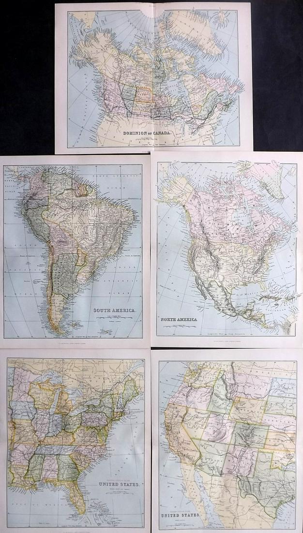 Nat. Encyclo. C1875 Lot of 5 Maps - Americas (1 of 2)