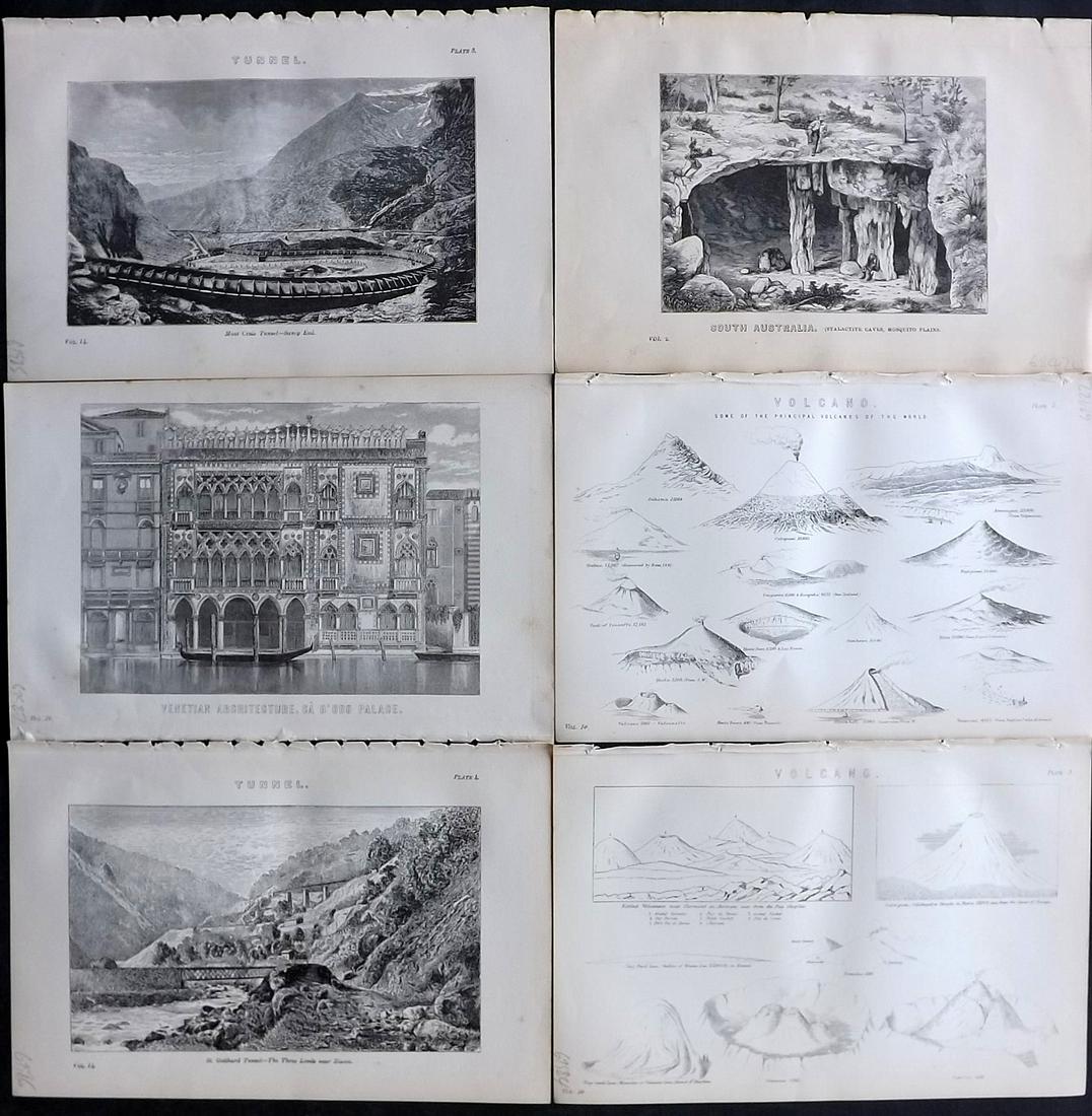 Nat. Encyclo. C1875 Lot of 6 Views, Volcanoes (1 of 2)