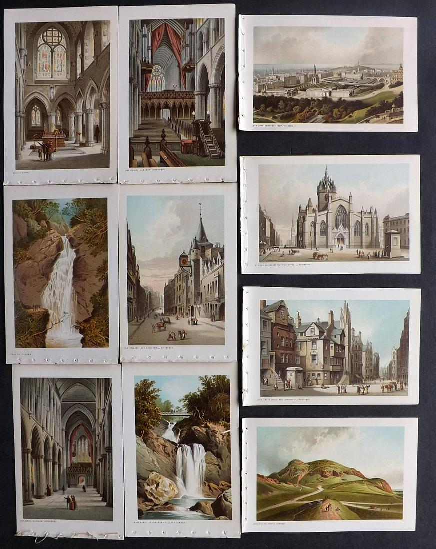 Nelson (Pub) 1896 Lot of 10 Scotland Views: Chromolithographs Published 1896, by T. Nelson and Sons, London for "Souvenir of Scotland..." Paper Size: 6 x 3.5 inch (15 x 9.5cm) Small tear on one. Good Condition