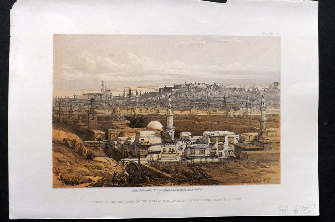 Roberts, David 1856 Print. Cairo from the Citizenib 236: Lithograph Published 1855-6 by Day & Son, London for "The Holy Land, Syria, Idumea, Arabia, Egypt & Nubia" Second Edition (First Quarto Edition) by David Roberts. Paper Size: 11.5 x 8 inch (29 x 20cm)