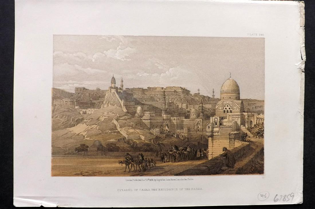 Roberts, David 1856 Print. Citadel of Cairo 246: Lithograph Published 1855-6 by Day & Son, London for "The Holy Land, Syria, Idumea, Arabia, Egypt & Nubia" Second Edition (First Quarto Edition) by David Roberts. Paper Size: 11.5 x 8 inch (29 x 20cm)