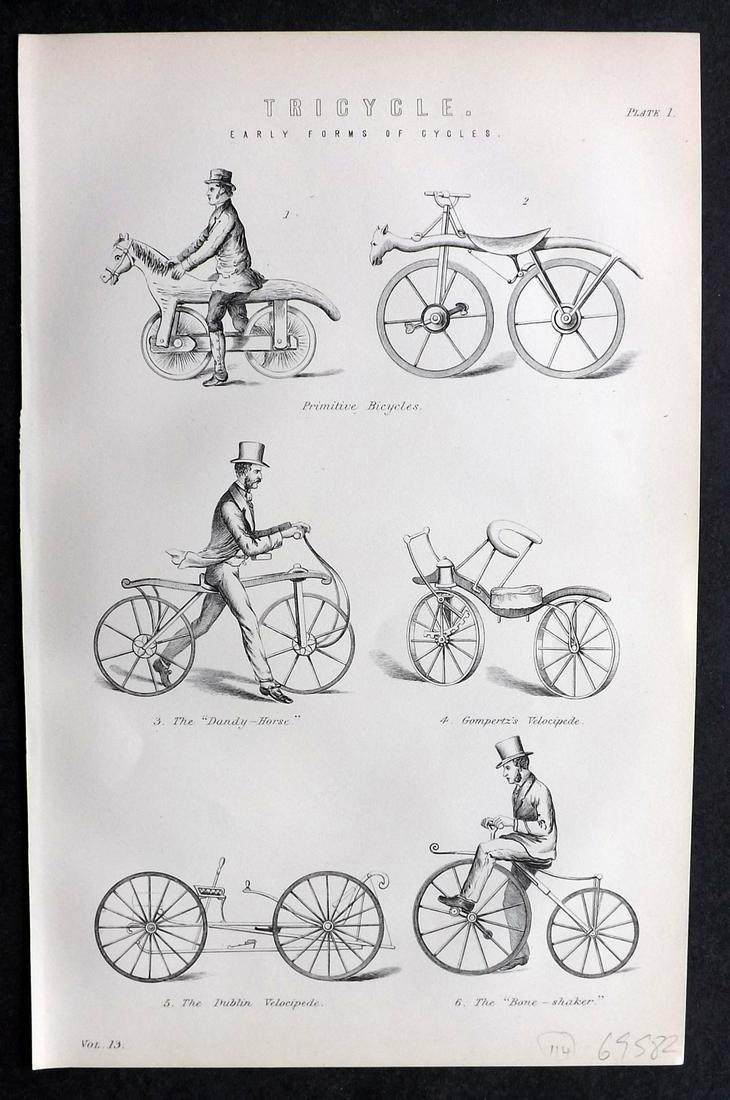 Nat. Ency. 1891 Antique Print. Tricycle Cycling (1 of 2)