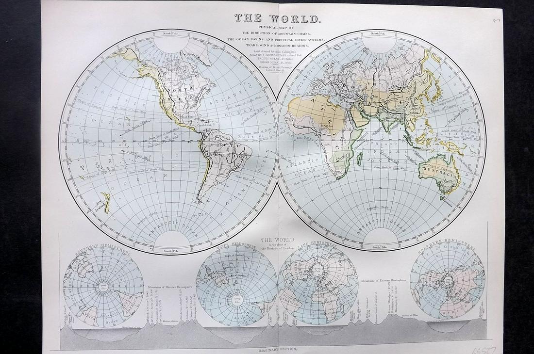 Nat. Encyclo. 1891 Antique Map. World Hemispheres (1 of 2)