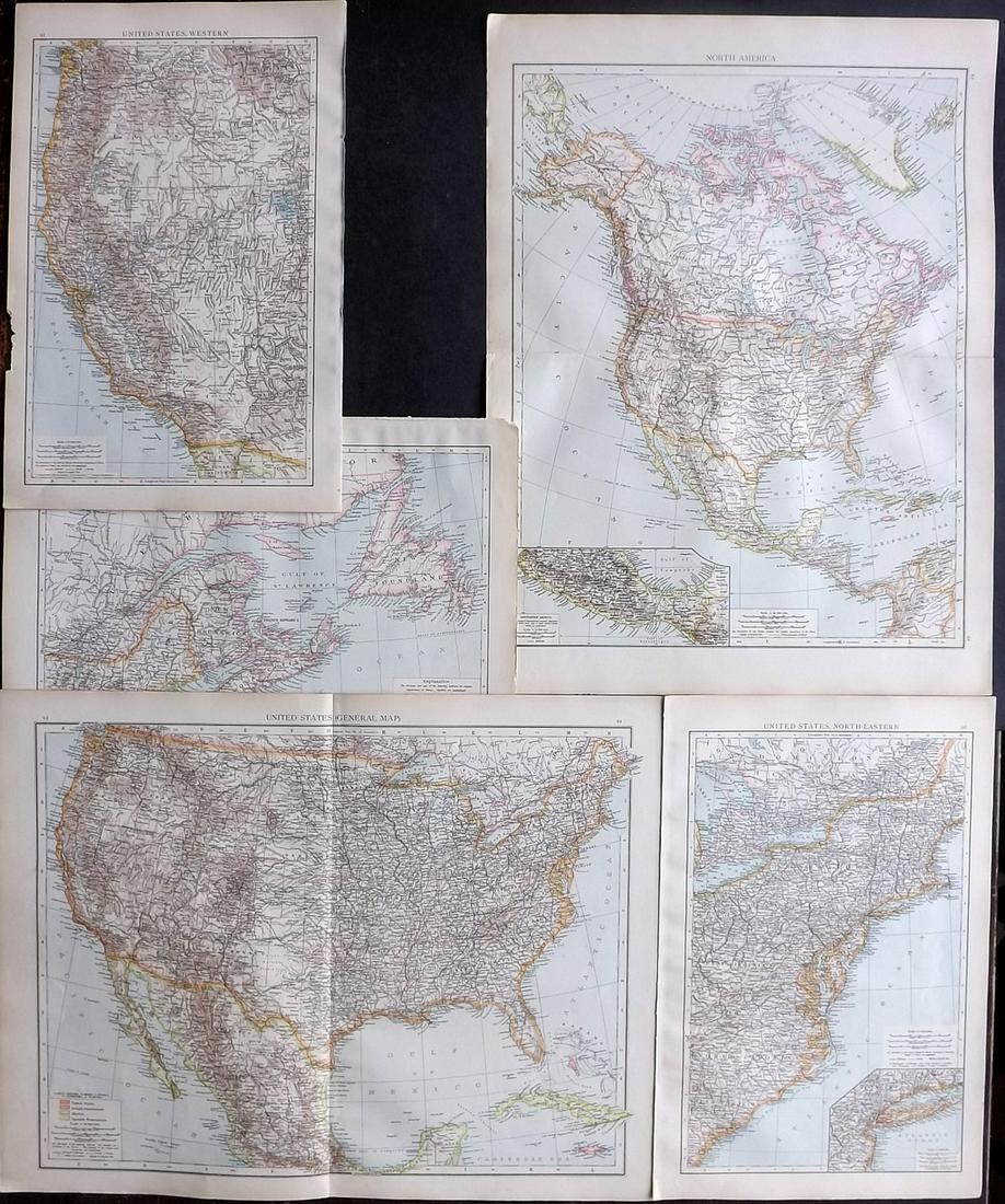 Times Atlas 1895 Lot of 5 Maps of the USA & Canada (1 of 2)