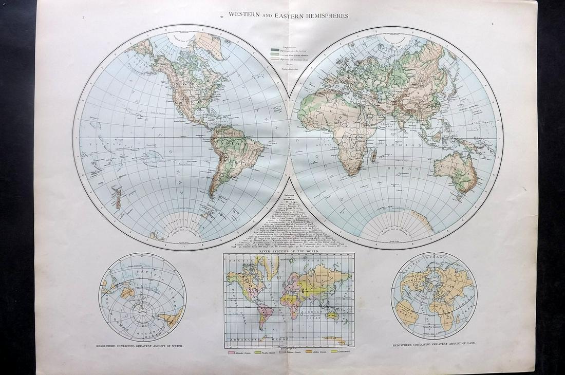 Times Atlas 1895 Map. Western & Eastern Hemisphere (1 of 2)